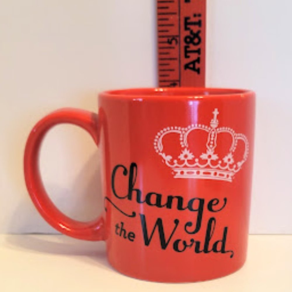 DAYSPRING RED COFFEE MUG "CHANGE THE WORLD" WITH INSPIRATIONAL SAYINGS ON BACK